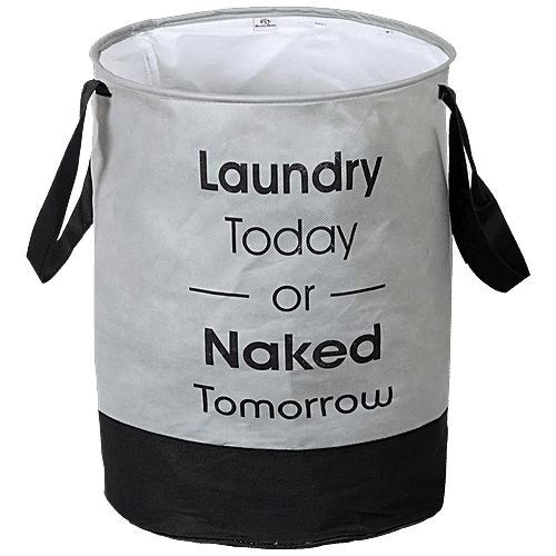 Kuber Industries Heart Home Foldable Laundry Organiser - With Handle, HEARTXY11447, Round, Grey & Black, 45 L  