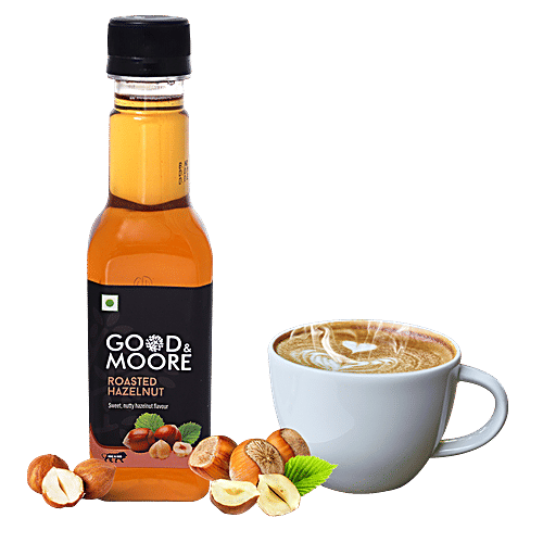 Good & Moore Roasted Hazelnut Syrup, 250 ml  Sweet & Nutty Flavour, For Coffee, Milkshake, Frappe, Cold-coffee, Pancakes & More, Concentrated Syrup