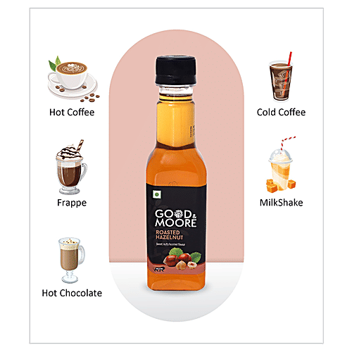 Good & Moore Roasted Hazelnut Syrup, 250 ml  Sweet & Nutty Flavour, For Coffee, Milkshake, Frappe, Cold-coffee, Pancakes & More, Concentrated Syrup