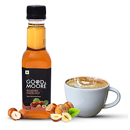 Good & Moore Roasted Hazelnut Syrup, 250 ml  Sweet & Nutty Flavour, For Coffee, Milkshake, Frappe, Cold-coffee, Pancakes & More, Concentrated Syrup