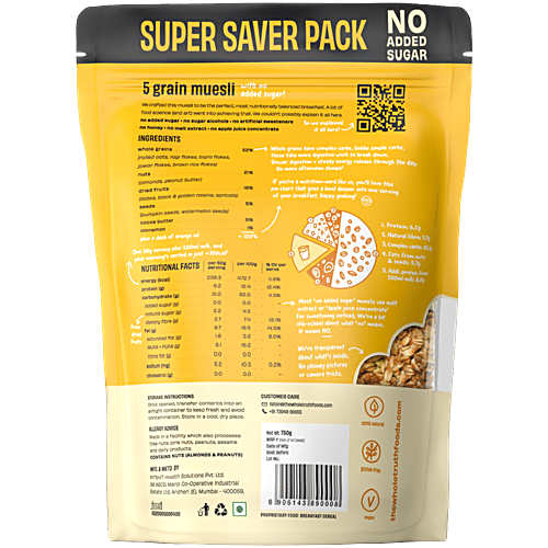 The Whole Truth - No Added Sugar Breakfast Muesli Super Saver Pack - 5 Grain Muesli, 750 g  