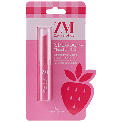 ZM Zayn & Myza Tinted Lip Balm - Enriched With Cocoa Butter & Vitamin E, Repairs Dry & Chapped Lips, Deep Moisturising, 1.5 g Strawberry 