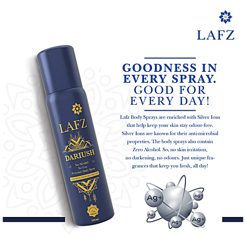 LAFZ Dariush No Alcohol No Gas Premium Body Spray - For Men, Enriched With Silver Ions, 120 ml  