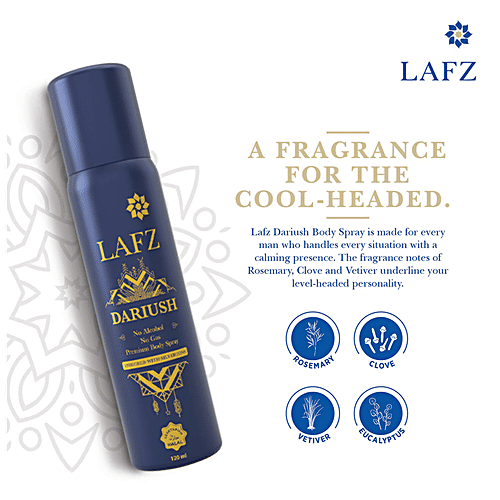 LAFZ Dariush No Alcohol No Gas Premium Body Spray - For Men, Enriched With Silver Ions, 120 ml  