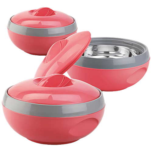 Asian Venus Plastic Casserole Set - Keeps Food Warm For A Long Period, Red Colour, 3 pcs  