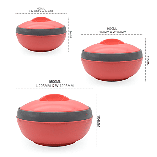 Asian Venus Plastic Casserole Set - Keeps Food Warm For A Long Period, Red Colour, 3 pcs  