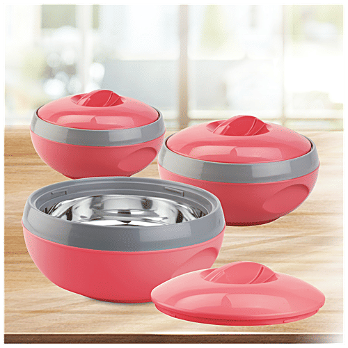 Asian Venus Plastic Casserole Set - Keeps Food Warm For A Long Period, Red Colour, 3 pcs  
