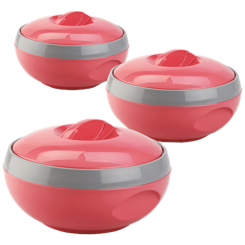 Asian Venus Plastic Casserole Set - Keeps Food Warm For A Long Period, Red Colour, 3 pcs  