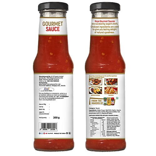 Keya Gourmet Sweet Chilli Sauce  - Hot, Savoury, Flavourful, For Cooking, Dips, 200 g Bottle 