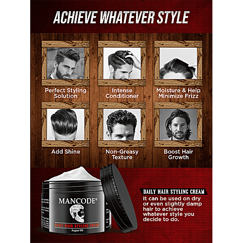 Mancode Daily Hair Styling Cream - Argan Oil, Intense Conditioner, Minimises Frizz & Provides Shine, 100 g  