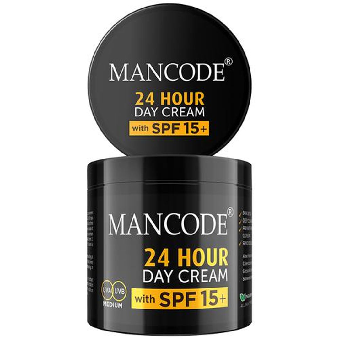 Mancode 24 Hours Day Cream - SPF 15+, Anti-Ageing Formula, Hydrates, Protects Against UV Rays, 100 g 