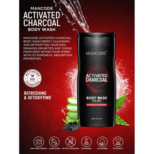 Mancode Activated Charcoal Body Wash - Refreshing & Detoxifying, Nourishes Dull Skin, For Men, 450 ml  
