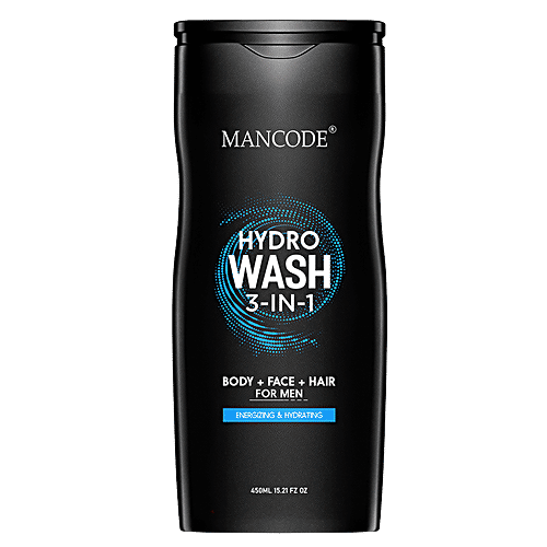 Mancode 3 In 1 Hydro Wash - Body, Face & Hair, Hydrates, Rejuvenates Skin, For Men, 450 ml  