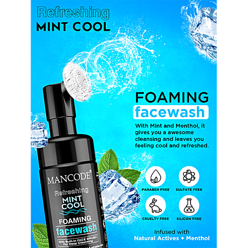 Mancode Refreshing Mint Cool Foaming Face Wash - With Built-In Brush, For Deep Cleansing, 150 ml