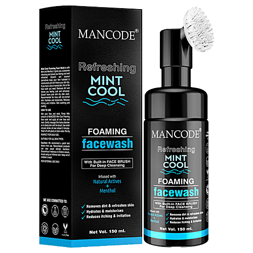 Mancode Refreshing Mint Cool Foaming Face Wash - With Built-In Brush, For Deep Cleansing, 150 ml