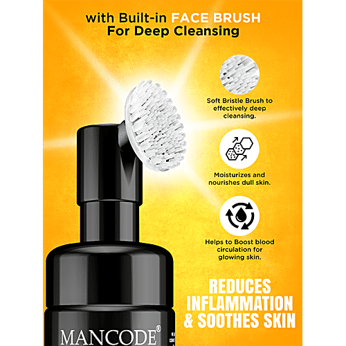 Mancode Detoxifying De-Tan Foaming Face Wash - With Built-In Brush, For Deep Cleansing, 150 ml  