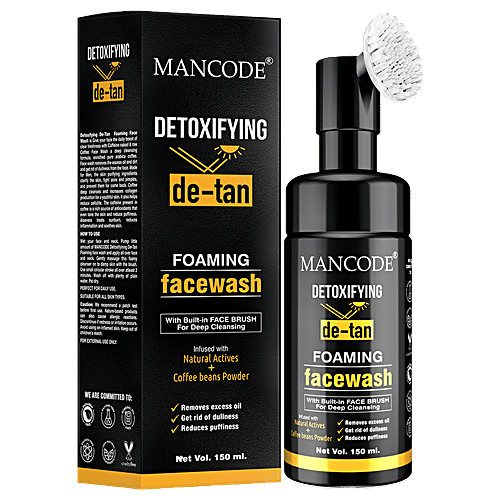 Mancode Detoxifying De-Tan Foaming Face Wash - With Built-In Brush, For Deep Cleansing, 150 ml  