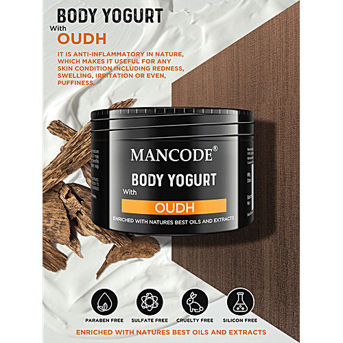 Mancode Oudh Body Yogurt - Aloevera & Coconut Oil, Non-Greasy Formula, Eliminates Dry Skin, 100 g