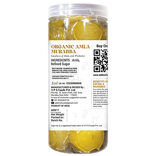 Add me Organic Dry Amla Murabba Without Sugar Syrup Immunity Booster Pack, 1 kg Jar