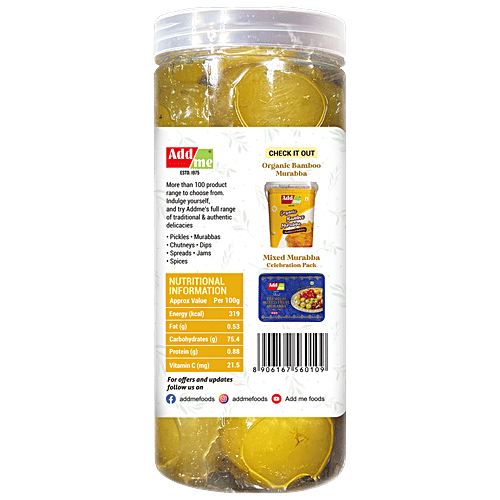 Add me Organic Dry Amla Murabba Without Sugar Syrup Immunity Booster Pack, 1 kg Jar