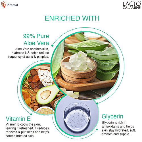 Lacto Calamine Aloe Vera Gel With Vitamin E & Glycerin - Lightweight & Non-Sticky Formula, 150 ml  