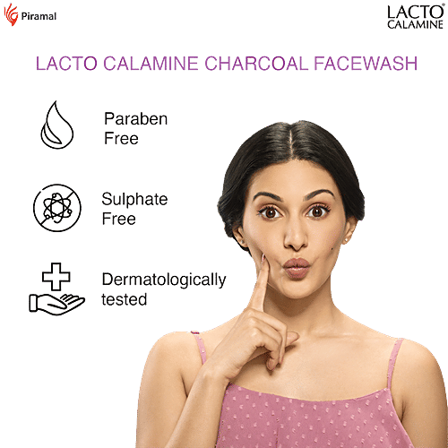 Lacto Calamine Activated Charcoal Face Wash With Aloe Vera & Tea Tree Extract - Removes Impurities, 100 ml