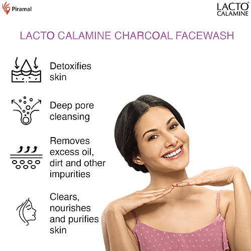 Lacto Calamine Activated Charcoal Face Wash With Aloe Vera & Tea Tree Extract - Removes Impurities, 100 ml