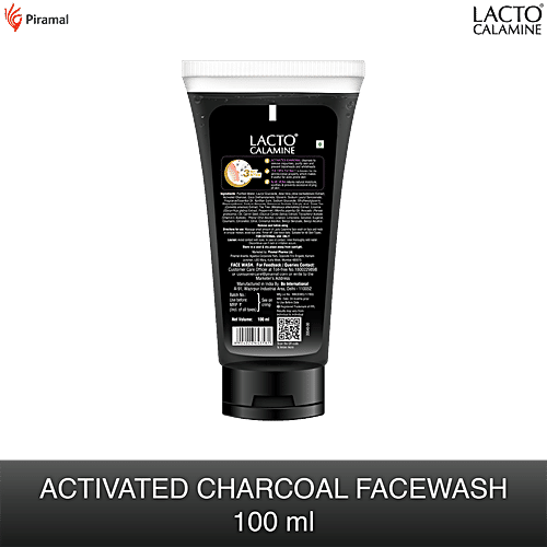 Lacto Calamine Activated Charcoal Face Wash With Aloe Vera & Tea Tree Extract - Removes Impurities, 100 ml