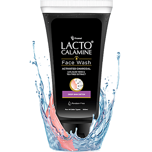 Lacto Calamine Activated Charcoal Face Wash With Aloe Vera & Tea Tree Extract - Removes Impurities, 100 ml