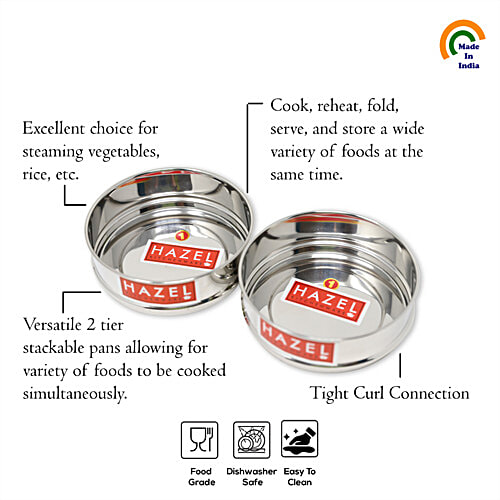 Hazel Stainless Steel Cooker Dabba Set - Flat, Perfect For 5 L Cookers, For Steaming, Reheating, Silver, 750 ml  
