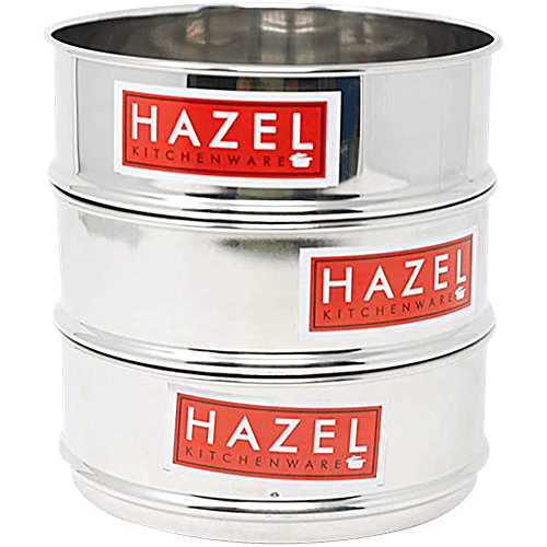 Hazel Stainless Steel Cooker Dabba Set - Flat, Perfect For 8 L Cookers, Steaming, Reheating, Silver, 1 L (Set of 3) 