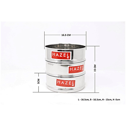 Hazel Stainless Steel Cooker Dabba Set - Flat, Perfect For 8 L Cookers, Steaming, Reheating, Silver, 1 L (Set of 3) 