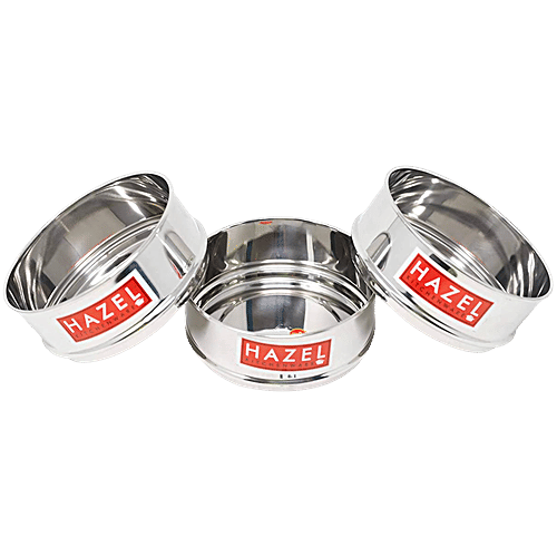 Hazel Stainless Steel Cooker Dabba Set - Flat, Perfect For 8 L Cookers, Steaming, Reheating, Silver, 1 L (Set of 3) 