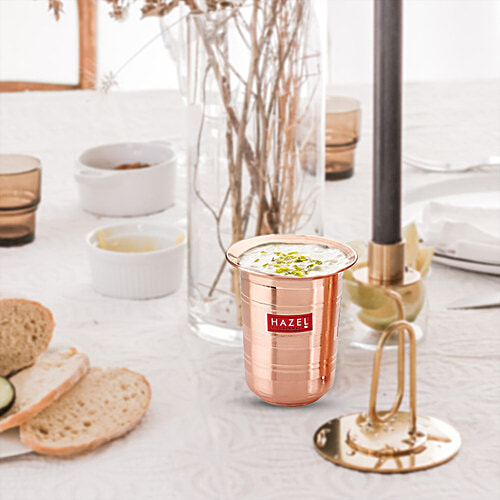 Hazel Copper Glass/Tumbler - Milky, Hammered Finish, Sturdy, For Everyday Use, 300 ml (1 pc) 