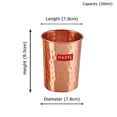 Hazel Copper Glass/Tumbler - Amrapali, Hammered Finish, Sturdy, For Everyday Use, 300 ml  