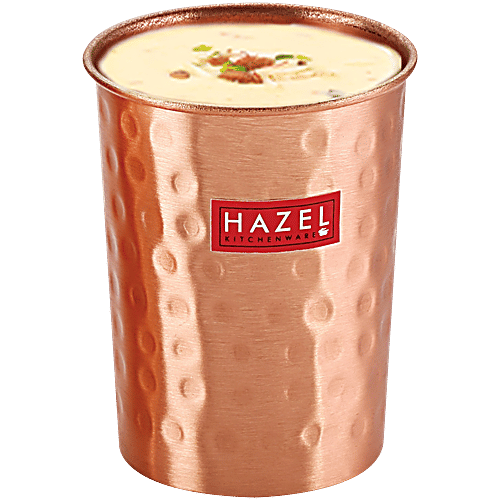 Hazel Copper Glass/Tumbler - Amrapali, Hammered Finish, Sturdy, For Everyday Use, 300 ml  