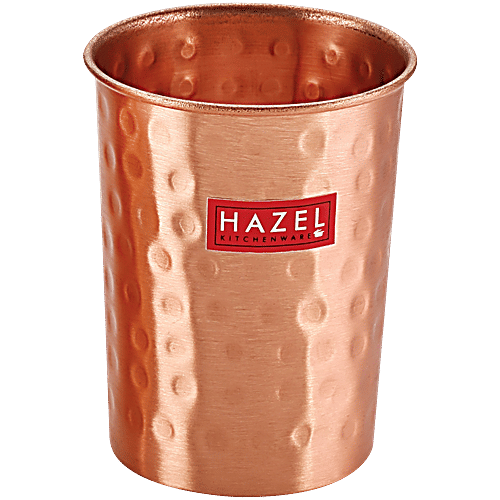 Hazel Copper Glass/Tumbler - Amrapali, Hammered Finish, Sturdy, For Everyday Use, 300 ml  