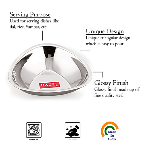 Hazel Stainless Steel Serving Bowls Set With Spoon - Triangular, Fancy, For Snacks, Silver, 250 ml (Set of 2) 