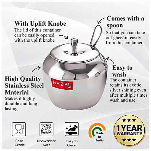 Buy HAZEL Stainless Steel Ghee Pot Apple Shaped, Kitchen Storage Ghee