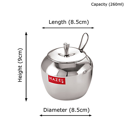 Hazel Stainless Steel Ghee Pot - Apple Shaped, Kitchen Storage Ghee, Serving Container, 250 ml (1 pc)