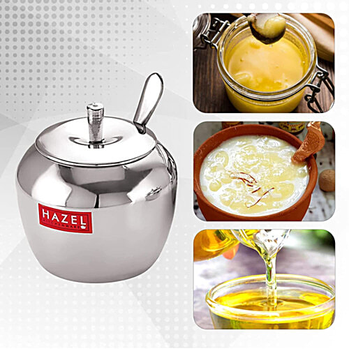 Hazel Stainless Steel Ghee Pot - Apple Shaped, Kitchen Storage Ghee, Serving Container, 250 ml (1 pc)