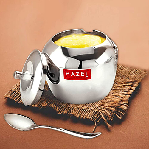 Hazel Stainless Steel Ghee Pot - Apple Shaped, Kitchen Storage Ghee, Serving Container, 250 ml (1 pc)