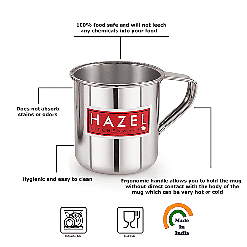 Hazel Stainless Steel Mug - Multipurpose, For Home Daily Use, Strong & Sturdy, Silver, 650 ml  