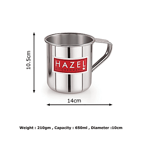 Hazel Stainless Steel Mug - Multipurpose, For Home Daily Use, Strong & Sturdy, Silver, 650 ml  