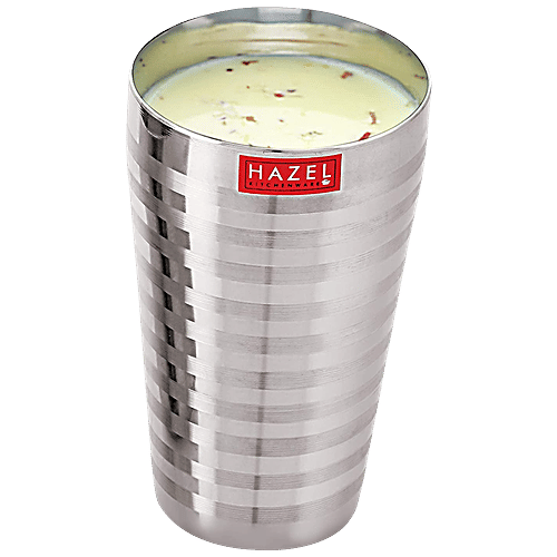 Buy HAZEL Stainless Steel Jumbo Water/Lassi Glass Stripped Design