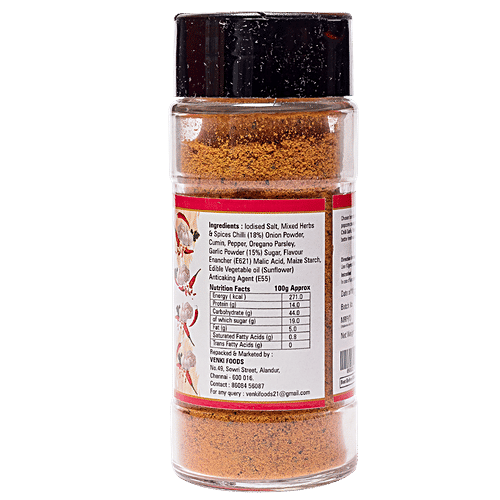 Jalandra's Taste Maker Popcorn Seasoning - Mixed Herbs & Spices, For Nachos, French Fries, Chilli Garlic, 50 g Bottle 