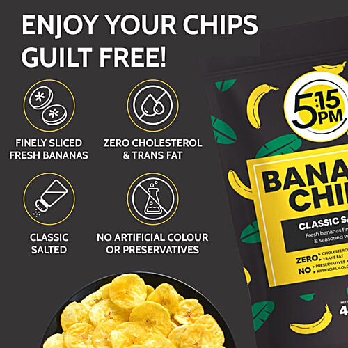 5:15PM Yellow Banana Chips Snacks - Classic Salted Flavour, No Preservatives Added, 400 g  