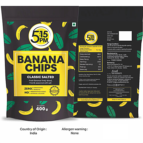 5:15PM Yellow Banana Chips Snacks - Classic Salted Flavour, No Preservatives Added, 400 g  