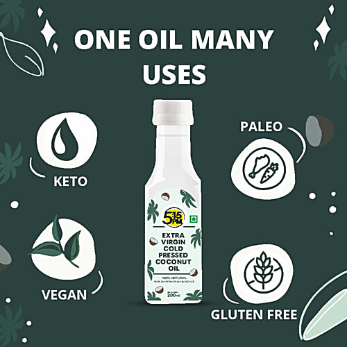 5:15PM Extra Virgin Cold Pressed Coconut Oil - For Hair Growth, Skin & Cooking, 200 ml  