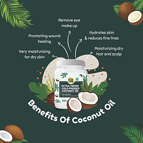 5:15PM Extra Virgin Cold Pressed Coconut Oil - For Hair Growth, Skin & Cooking, 500 ml  